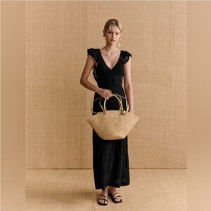 NWOT Sezane Aphrodite Knit Maxi Dress Black Ruffle Sleeve